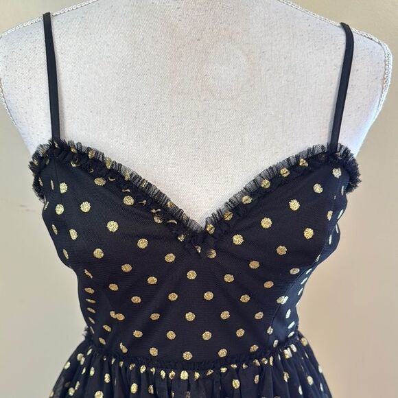 Lulu's Black and Gold Polka Dot Dress - Picture 2 of 7